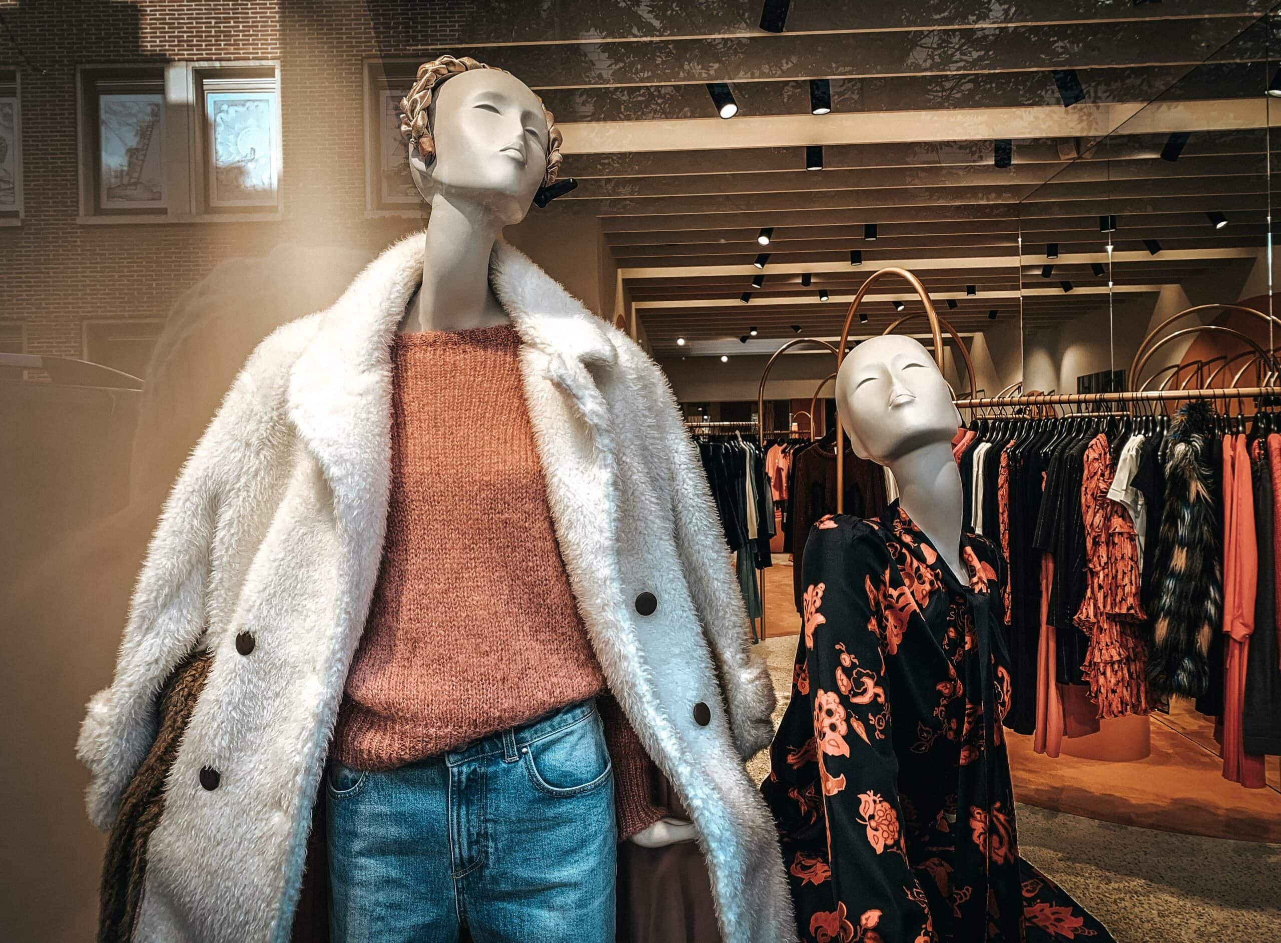 Fashion retail window display mannequins