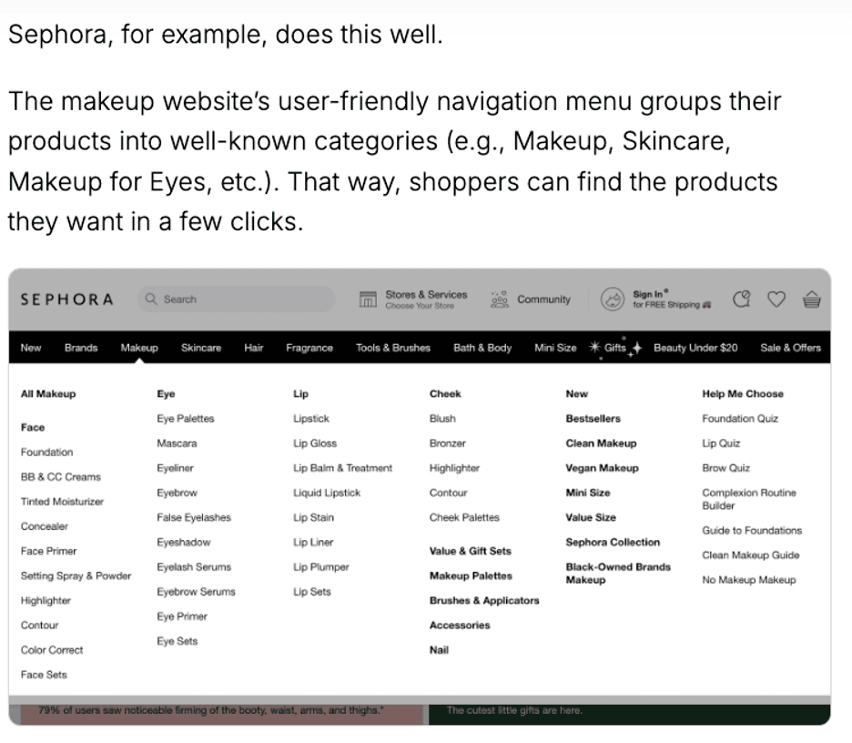 Sephora Site Structure Screenshot